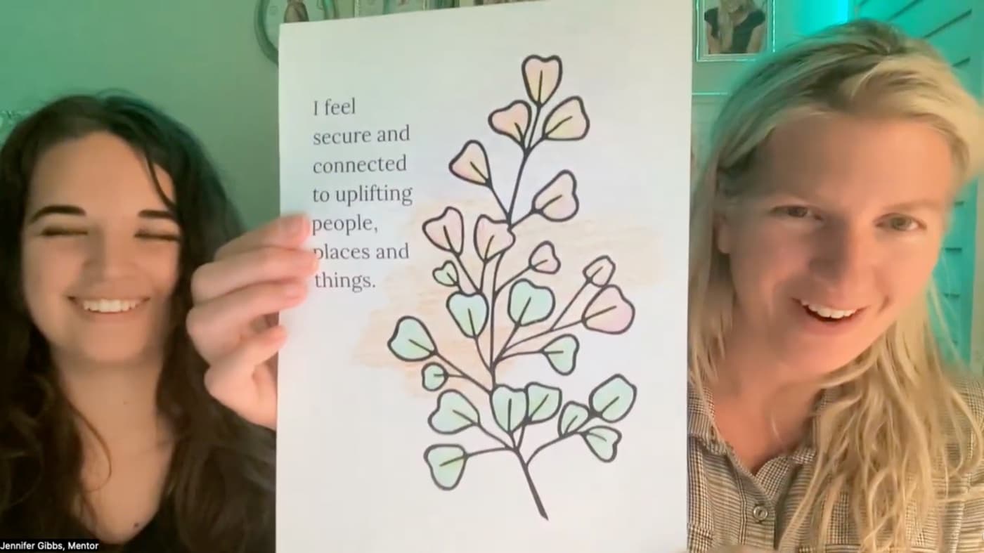 Jennifer sharing a colored Color Me Beautiful affirmation page with a community member